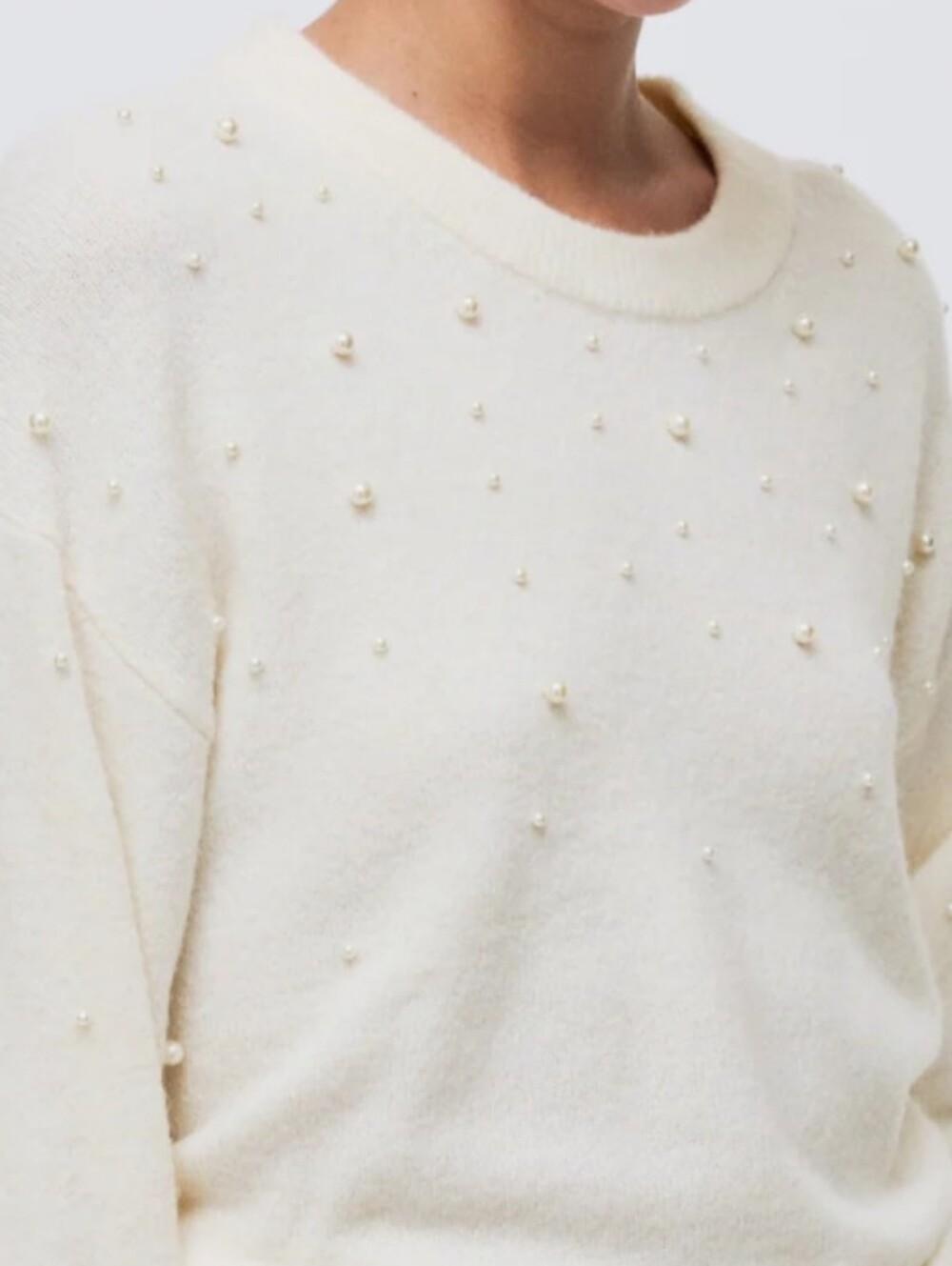 H&M Cream Crewneck Sweater with Pearl Accents - Picture 3 of 8
